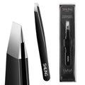 Shiling Professional Eyebrow Tweezers, Black, Stainless Steel, 1mm Ultra-Thin Tip, Anti-Rust Coating, Precision Slanted Design for Facial Hair Removal