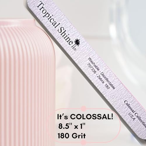 "Tropical Shine Jumbo Zebra 180 Colossal Collection - 6 pcs Nail Files for Professional Nail Care and Shaping - Medium (180) Grit Nail File Set for Natural Nails ( 707336)"