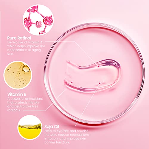 Retinol Anti Aging Wrinkle Correction Night Serum with Hyaluronic Acid Serum for Dark Spots, Post-Acne Scars, Instantly Plump & Hydrates Skin, Unscented, 30 Capsules