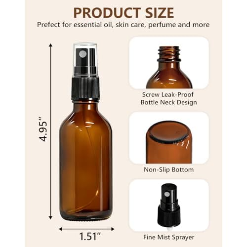KEYWING 36 Pack Small Amber Glass Spray Bottles for Essential Oils, 2oz Empty Fine Mist Mini Spray Bottles, Refillable Containers for Hair, Travel, Plants, Cleaning, Skin Care