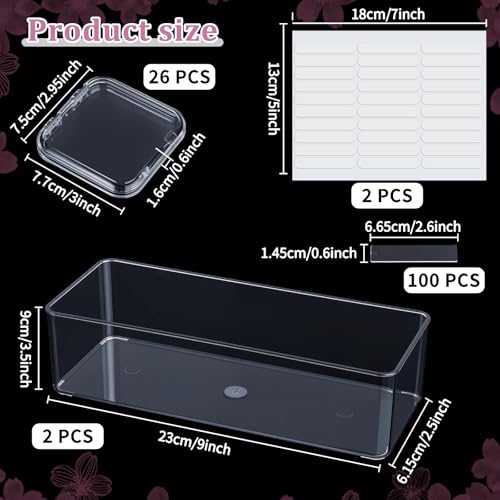 26PCS Press on Nail Storage Box with 2 Big Storage Boxes 60 Adhesive Double Sided Tape 100 Acrylic Nail Display Board Plastic Nail Display Box Fake Nail Case Clear Nail Packaging Boxes