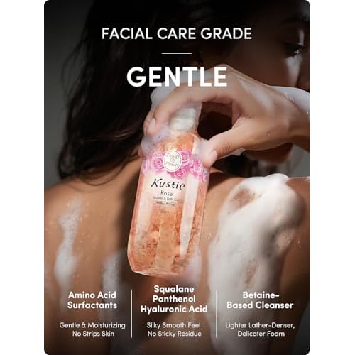 Kustie Petal Body Wash ? Rose Water & Oil | Squalane, Hyaluronic & Niacinamide Cleanser | Vegan, Sulfate-Free, Perfume Long-Lasting Scent for Dry & Mature Skin, 12.8 fl oz
