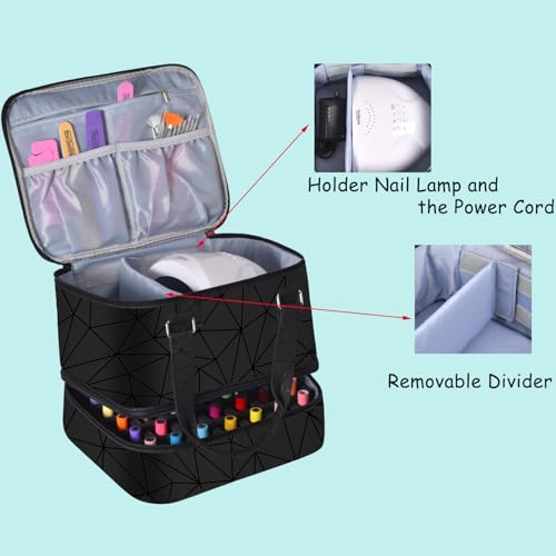 Nail Polish Organizer Case Hold 42 Bottles (15 ml) and Nail Lamp, Nail Organizers and Storage for Nail Supplies, Double Layer Nail Bag Organizer Case with Handle