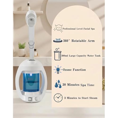 Facial Steamer, Face Steamer for Esthetician and Nano Ionic Portable Ozone Hair Steamer, Professional Facial Steamer for Home Facial Spa(White)