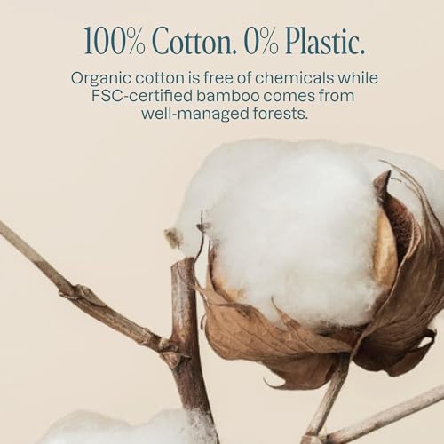 Cliganic Organic Cotton Swabs, 400 Count - 100% Pure Natural Cotton, Chlorine-Free Hypoallergenic, Soft, Gentle & Absorbent Paper Buds (Pack of 2)