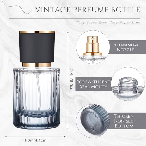 12 Pcs 30/50/100ml Empty Glass Perfume Bottles Bulk Pack for Perfume Makers Refillable Atomizer Cologne Bottles DIY Vintage Fragrance Packaging Glass Bottling Supplies (Black,30 ml)