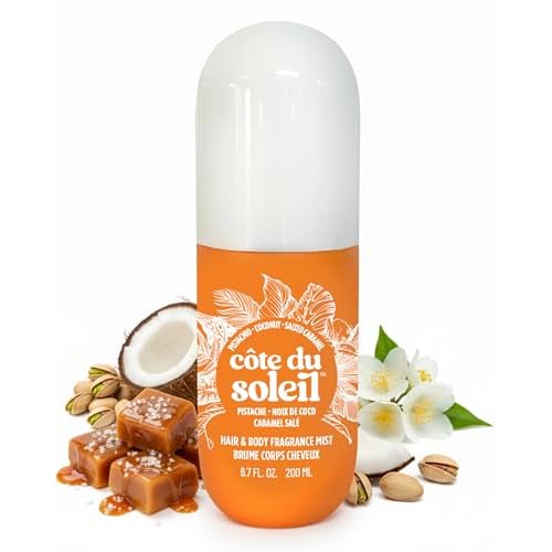PB ParfumsBelcam C?te du Soleil Pistachio Coconut Caramel Hair & Body Fragrance Mist ? Warm Beachy Gourmand Spray with Jasmine ? All Day Hair Perfume & Refreshing Body Spray, 6.7 fl.oz