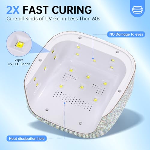 UV Nail Lamp, UV Light for Gel Nails, 48W Plug-in Mini Diamond Nail Lamp Nail Dryer with Touch Control Auto Sensor and 3 Timer Settings Nail Light Curing Lamp, Home (AB Diamond)