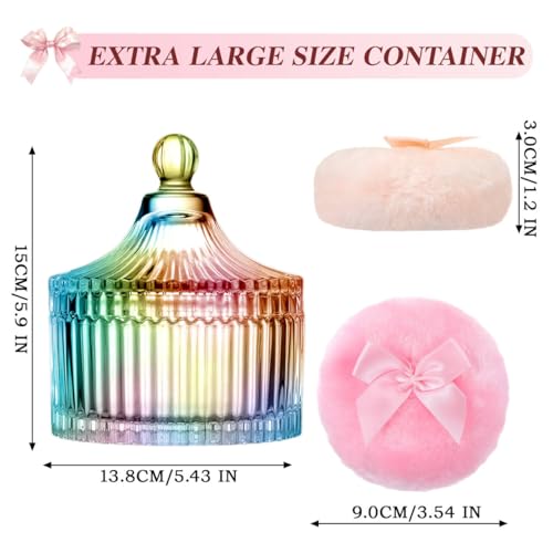 5 Pcs Extra Large Body Powder Puff and Container Set ? 5.43" Oversize Crystal Powder Container | 3.54" Ultra-Soft Velour Puff, Washable & Reusable, Ideal for Face/Body Glitter & Wet/Dry Makeup