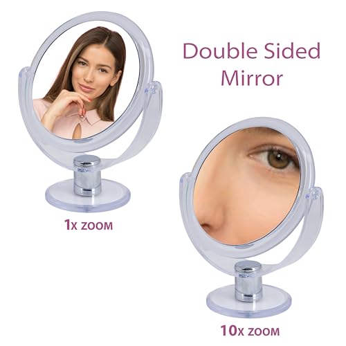 Dual Sided 10X Magnification 7" Rubberized Vanity Mirror in Clear