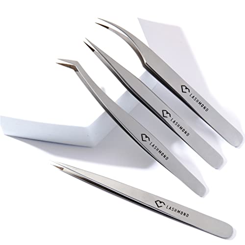 Professional Eyelash Extensions Tweezers - Strong Tension Grip - Japanese Stainless Steel Volume Tweezers for Precise Application - Anti-Slip Micro Tip (Classic Petite - HT04)