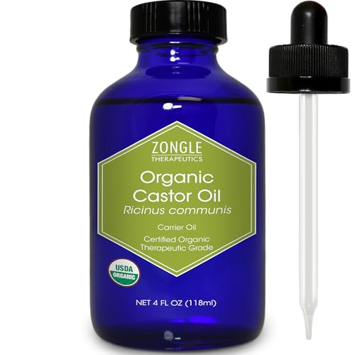 Organic, Castor Oil, Therapeutic Grade, for Constipation ? 100% Pure, Castor Oil, Cold Pressed, Unrefined, in Glass Bottle, for Face, Hair Growth, Eyelashes, by Zongle Therapeutics, 4 OZ