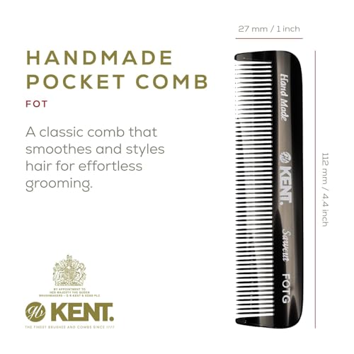Kent FOT Black Graphite Fine Tooth Comb for Men - Handmade Pocket Comb for Travel, Styling, Fine or Thinning Hair, Mustache and Beard Care Handpolished Saw-Cut Made in England