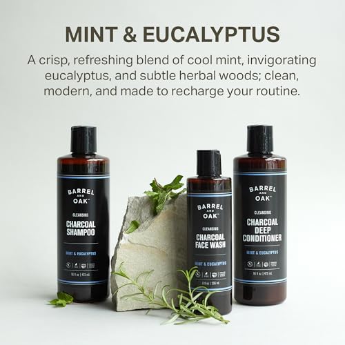 Barrel & Oak Mint & Eucalyptus Charcoal Shampoo for Men, Cleansing Men¡¯s Shampoo with Botanical Extracts & Essential Oils, Scalp Care, Vegan Hair Care Essentials, 16 oz