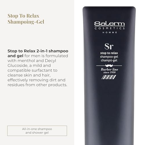 SALERM - 2-in-1 Gel and Shampoo - Stop To Relax Homme Barber Line - 250 ml - for All Hair and Skin Types - Refreshing and Relaxing Fragrance - Daily Use - Gentle Cleaning