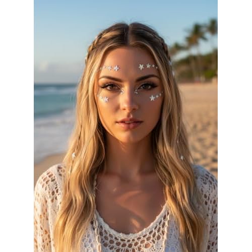 Crystal Face Stickers Star Mermaid Gems Sparkly Temporary Rhinestone Sticker Rave Party Accessories for Women and Girls (A)