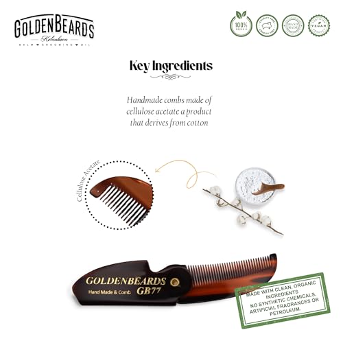 Golden Beards Mustache Wax with GB-77 Folding Comb ? Organic & Natural Styling Wax for Men ? Strong Hold, Vegan, Cruelty-Free Grooming Kit