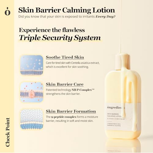 ONGREDIENTS Skin Barrier Calming Lotion | Lightweight Moisturizer for Dry, Sensitive Skin | Centella, 9-Peptide Complex, Glucose, Soothing, Calming, Hydrating | Vegan, Korean Skin Care (2.70 fl Oz)