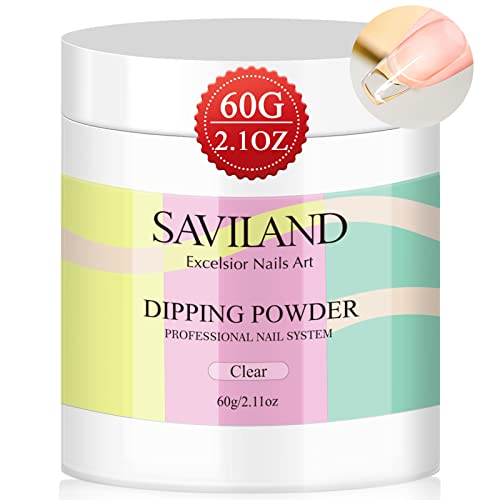 Saviland 60g Clear Dip Powder & 15ml Liquid Set with Base/Top Coat, Activator, Brush Saver, Nail File Necessary Tools for Dip Powder Nail Set No Nail Lamp Needed, Beautiful Gift for Ladies
