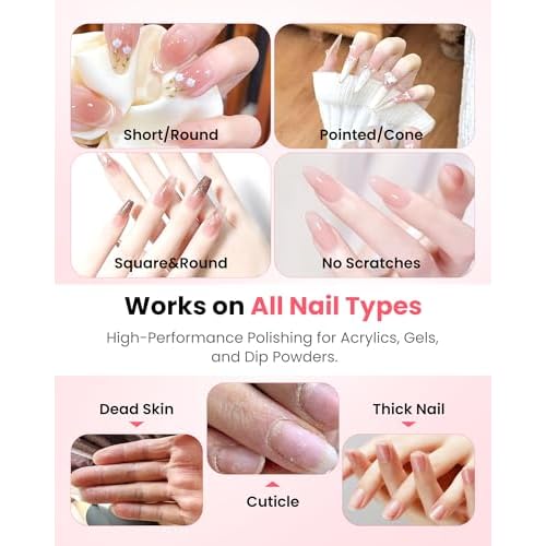 Nail Filer Electric Nail Drill Professional, Kisufu 45000 RPM Rechargeable Efile Nail Drill Kit with Smart Led, 1800mAh, Portable Nail Grinder for Salon Home Use, Women's Day Gifts (Pink).