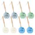 8 Pack Large Bath Puff Loofah Sponge with Long Handle Shower Loofah, Bath Body Back Brush