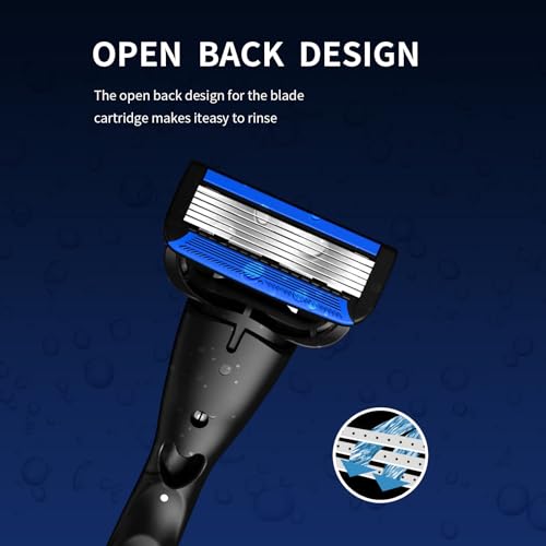 6-Blade Razor,Plastic Anti-slip Men Manual Refill Cartridges razors, 1 handle and 8 refill razor cartridges, Reusable Face Cleansing Care Tool, Shave Supplies for Men and Women - Black