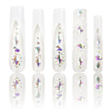 LOVFUL Press on Nails Candy Diamonds & White French Tip | Luxury Spring French Tip Glossy Press On Nails with Bling | Square Long 2.2 in | H36 (L)