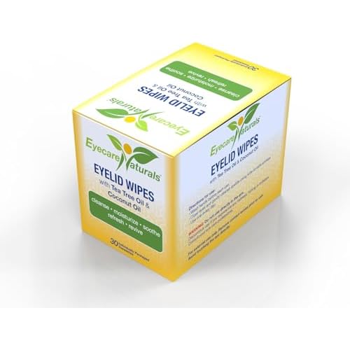Tea Tree Oil Eyelid Wipes with Coconut Oil - Dry Eye Wipes No Rinse, Natural Essential Oil Cleansing Eye Wipes - Daily Eyelid Makeup Remover - Box of 30 Individually Wrapped Wipes
