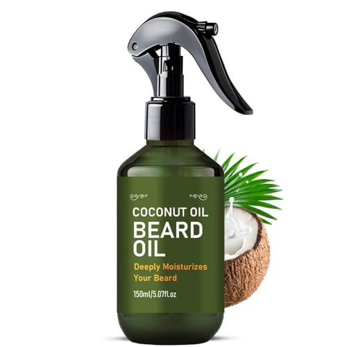 Coconut Oil Beard Spray for Men, 150ml Lightweight Beard Growth Oil with Vanilla Orchid - Fast-Absorbing Leave-In Conditioner to Soften, Moisturize & Tame Facial Hair, Beard Detangler Travel Size
