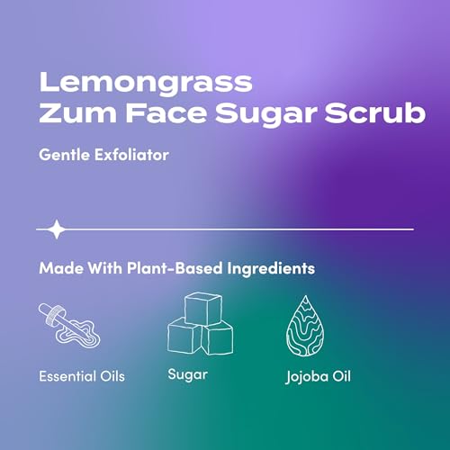 Indigo Wild Zum Face Sugar Facial Scrub - Natural Sugar Scrub - Soothing Facial Exfoliator with Jojoba Oil, Coconut Oil & Olive Oil - Lemongrass - 4 oz (Pack of 2)