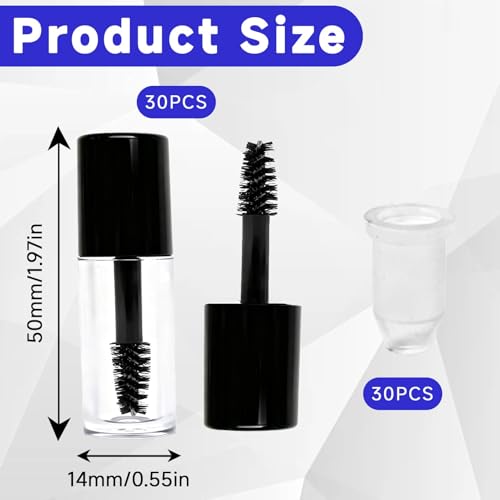 30Pcs Empty Mascara Tubes with Wand, Mini 3ml Empty Mascara Bottles with Brush Inserts, Small Sample Size Eyelash Growth packing Tube Container for Home and Travel