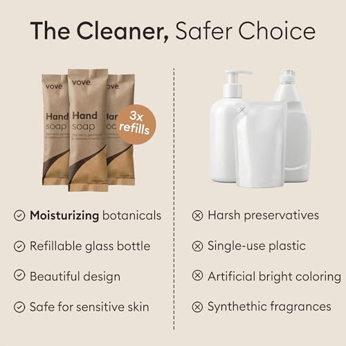 Vove Hand Soap Refills 3-Pack, Mandarin, Geranium & Cedarwood, Powder-to-Gel Hand Wash with Aloe Vera & Cactus Extract, Plant-Based Formula, Moisturizing Allantoin, Plastic-Free Compostable Packaging