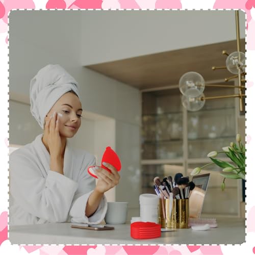 Geetery 48 Pcs Compact Mirror Bulk Gifts Heart Shaped Mini Pocket Folding Portable Travel Makeup Purse Mirror for Women Friend Bestie Mother's Day Party Favor(Red)