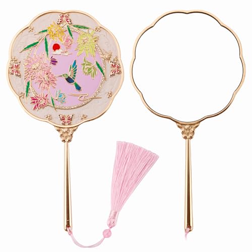 Hand Mirror, Handheld Mirror with Hummingbird Embossed Patterns, Elegant Metal Hand Craft Makeup Mirror, Beautiful Gift Value, Compact and Portable (Hummingbird Gold)