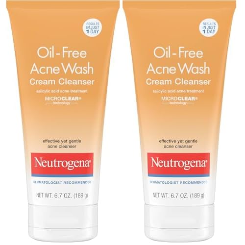 Neutrogena Oil-Free Acne Face Wash Cream Cleanser, 2% Salicylic Acid Acne Treatment, Daily Facial Cleanser for Acne-Prone Skin, 6.7 fl. oz (Pack of 2)