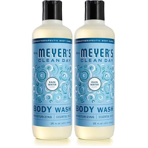 Mrs. MEYER'S CLEAN DAY Moisturizing Body Wash for Women and Men, Shower Gel Formula Made with Essential Oils, Rain Water, 16 oz (Pack of 2)