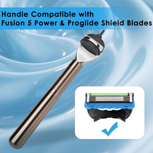 Metal Razor Handle Replacement, Men's Shaving Razor Handle, Shaver Handle Compatible with Gillette Fusion 5 Power & Proglide Shield Blade Refill (Grey)