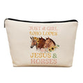 Christian Horse Makeup Bag, Religious Christian Gifts for Women, Horse Lovers Gifts Cosmetic Bags for Women, Jesus and Horses Zipper Travel Makeup Pouch for Purse