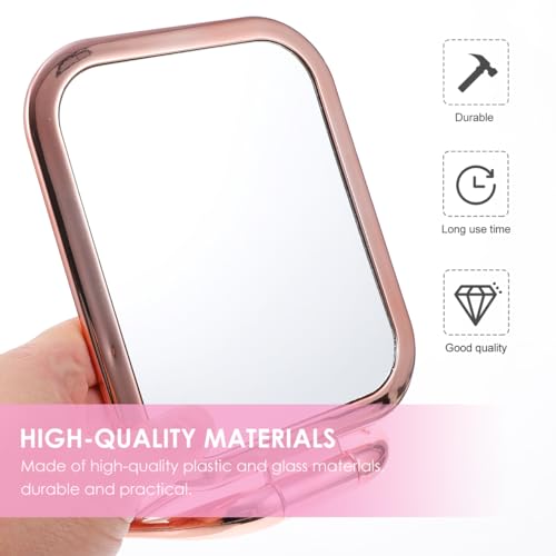 Travel Makeup Mirror Portable Folding Mirror Double Sided Tabletop Mirror Rose Gold Hand Vanity Mirror with Adjustable Stand