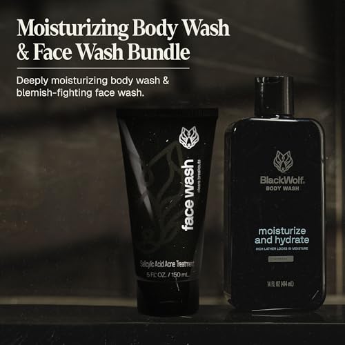 Black Wolf Moisturizing Body Wash & Charcoal Face Wash Set for Men - Daily Grooming & Hygiene Essentials for Mens Skin Care