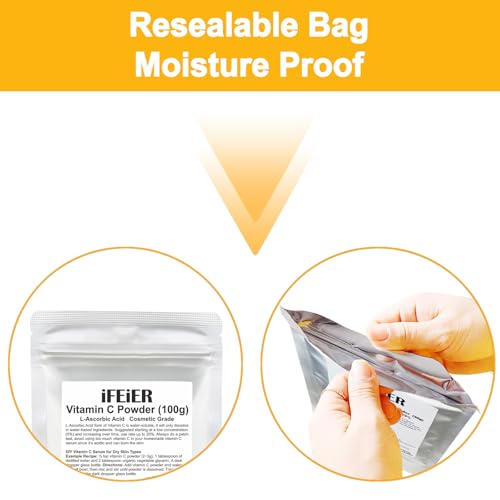 Vitamin C Powder for face | 100g(3.53oz) Cosmetic Grade Pure Vitamin C serum powder for Skin | L-Ascorbic Acid VC powder for DIY Serum, Creams | VC for face skin