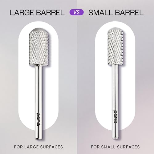 PANA 3/32" Small Smooth Round Top Safety Carbide Nail Drill Bit for Gel Polish & Acrylic Removal Nail Salon Manicure Pedicure Electric File Tools (Small Barrel - Silver, Coarse)