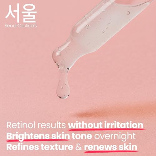 SeoulCeuticals 1% Korean Retinol Night Serum for Face - 97.5% Snail Mucin + Hyaluronic Acid + Bakuchiol, Cruelty Free K Beauty for Sensitive Skin 1oz (Pack of 2)