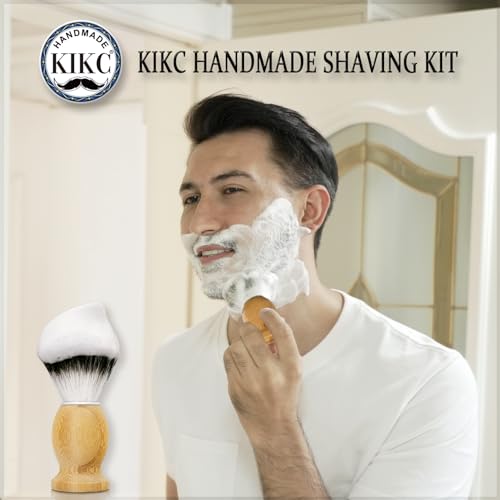 Hand Crafted Shaving Brush for Vegans, Synthetic Hair Bristle for Wet Shave, Comfortable Bamboo Handle, Best Gift for Bearded Man