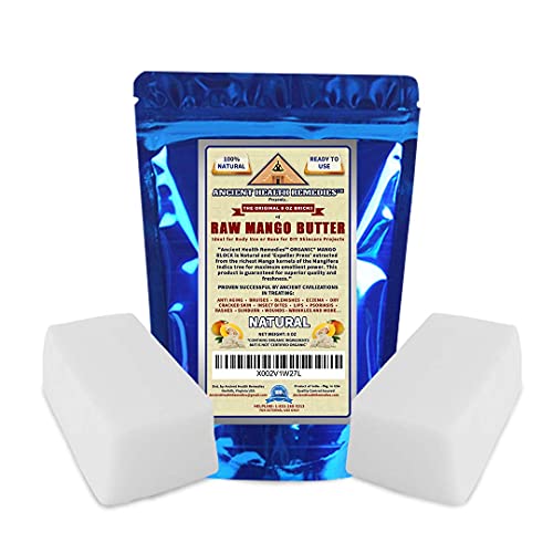 ANCIENT HEALTH REMEDIES Organic Unrefined Raw MANGO BUTTER JAR/BLOCKS Bulk, Light Mango Aroma, Non-Greasy Base for Beauty, Skin Moisturizing, DIY Base for Body Butter & Hand Creams (8OZ)