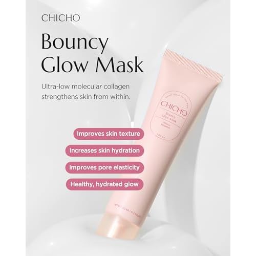 CHICHO Bouncy Glow Overnight Wrapping Peel-Off Mask (2.03 oz) ? Vegan 300Da Hibiscus Collagen Film Mask for Glass Skin & Elasticity, Korean Sleeping Face Pack, Sensitive Skin