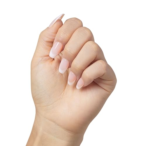 KISS imPRESS No Glue Mani Press On Nails, French, 'Genuine', Light Neutral + White Tip French, Medium Size, Coffin Shape, Includes 30 Nails, Prep Pad, Instructions Sheet, 1 Manicure Stick, 1 Mini File