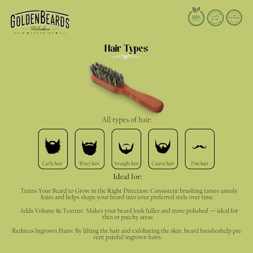 Golden Beards Vegan Beard Brush ? Bamboo Handle & Plant-Based Bristles ? Eco-Friendly Beard Grooming Brush for Men ? Detangles, Styles & Softens Facial Hair
