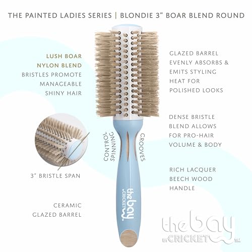The Bay by Cricket¢â Blondie Boar Blend 3¡± Round Brush Painted Ladies Series with Lush Blonde Nylon Bristles and a Ceramic Glazed Barrel