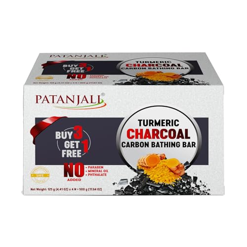 patanjali Turmeric Charcoal Body Cleanser Bar 125g | Detoxifying Herbal Soap with Activated Charcoal & Turmeric | Deep Cleansing for Oily, Acne?Prone & Dull Skin